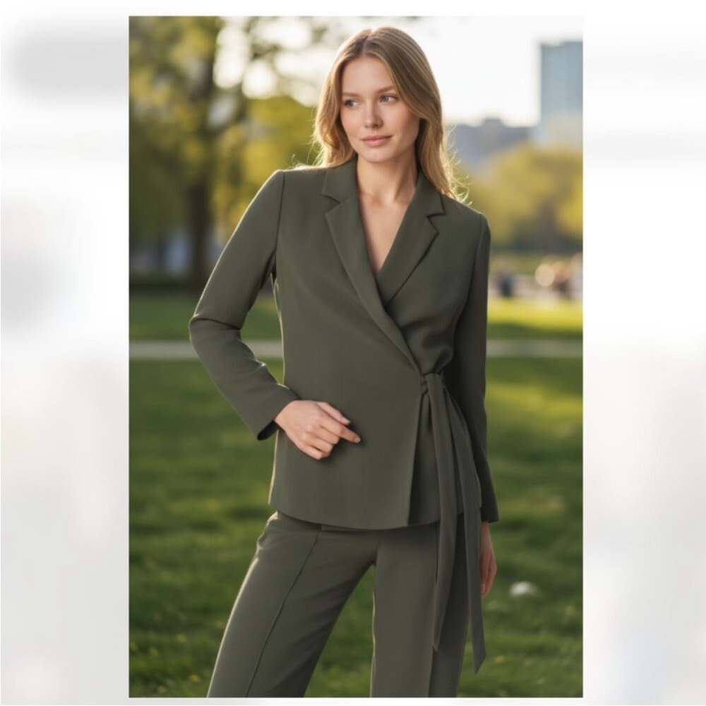 NWT Spanx Crepe Wrap Blazer in Midnight Olive, Size M